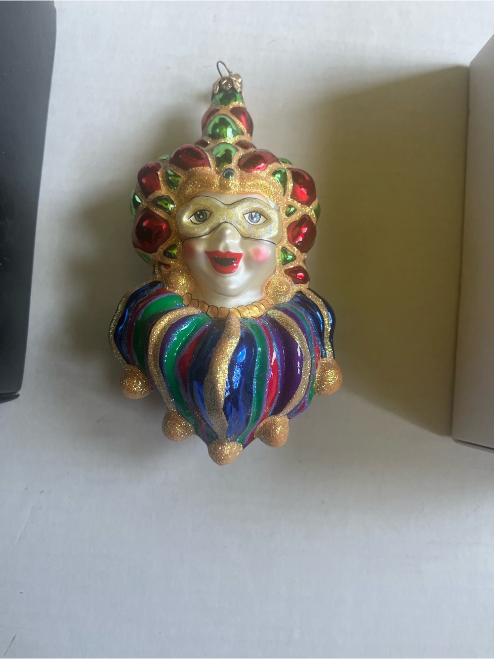 Christopher Radko Glass Mardi Gras Jester Ornament in Multicolor Gold Accents